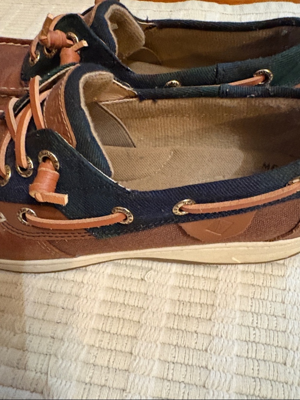Sperry Brown Leather & Navy Canvas Classic Boat Shoes - Picture 2 of 4